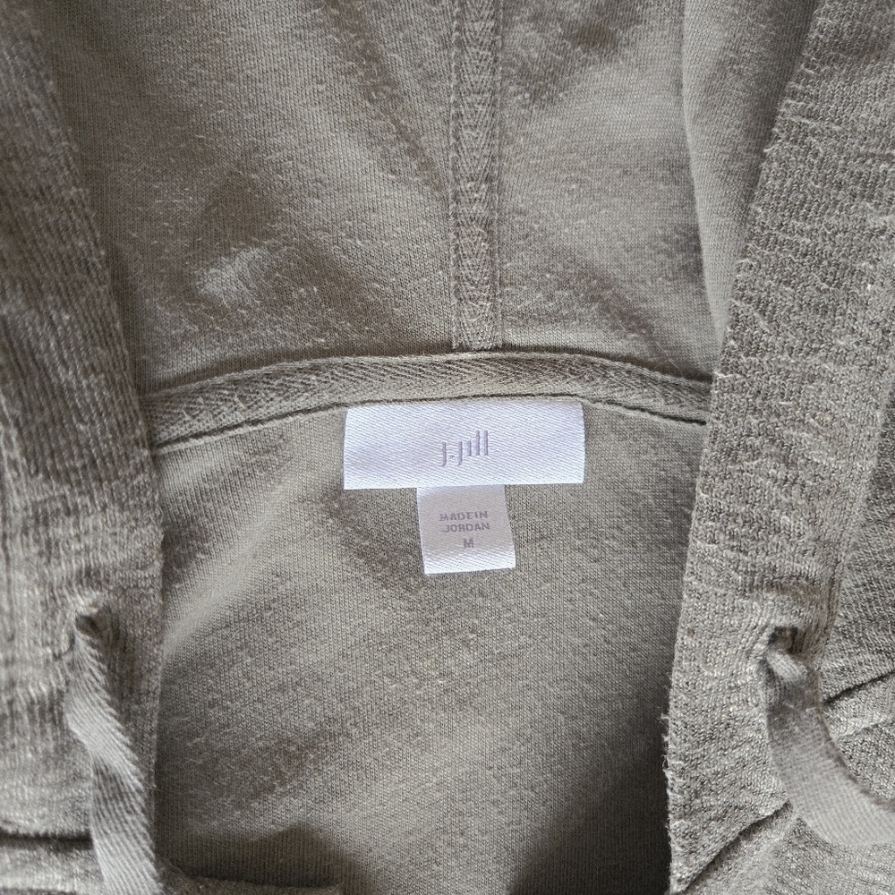 J. Jill Olive Cotton Linen Blend Button Front Hooded Knit Jacket Women M Cottage - Picture 11 of 14